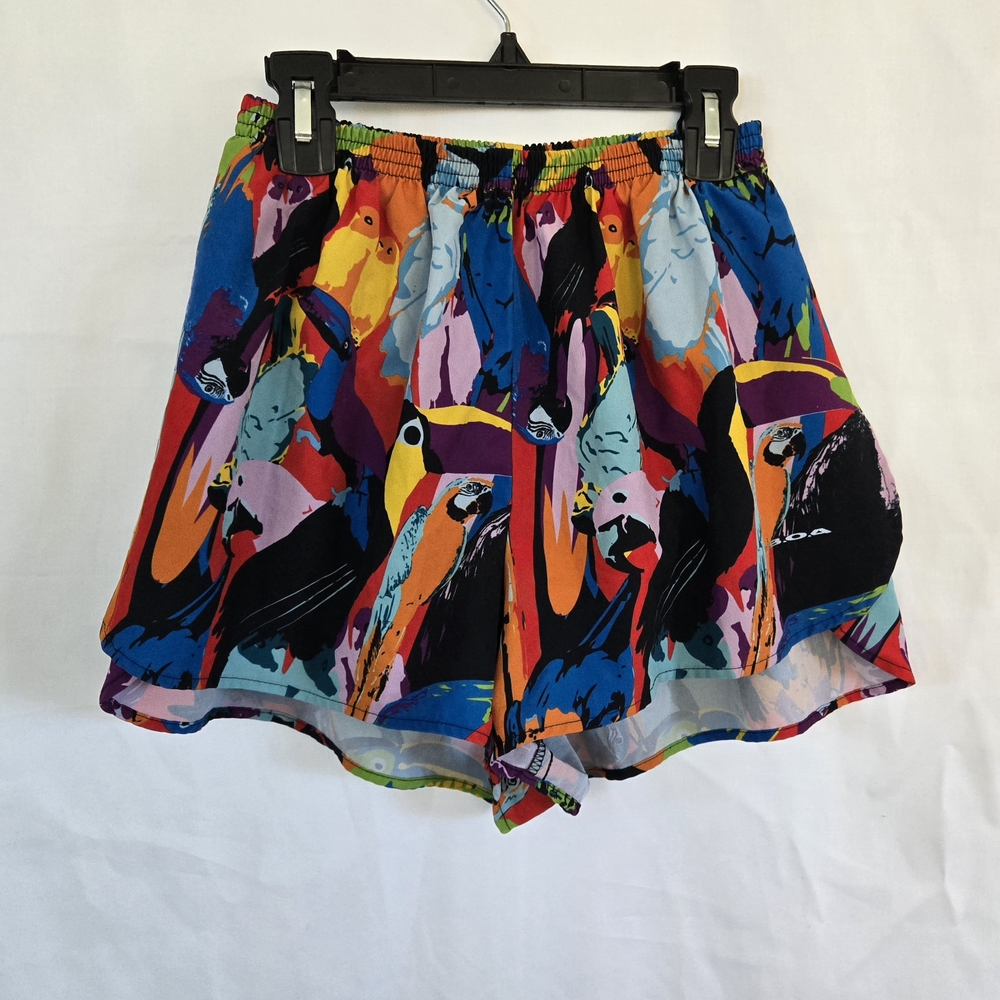 BOA USA Women's 1.5" Stretch Colorful Bird Print Split Trainer Running‎ Shorts S